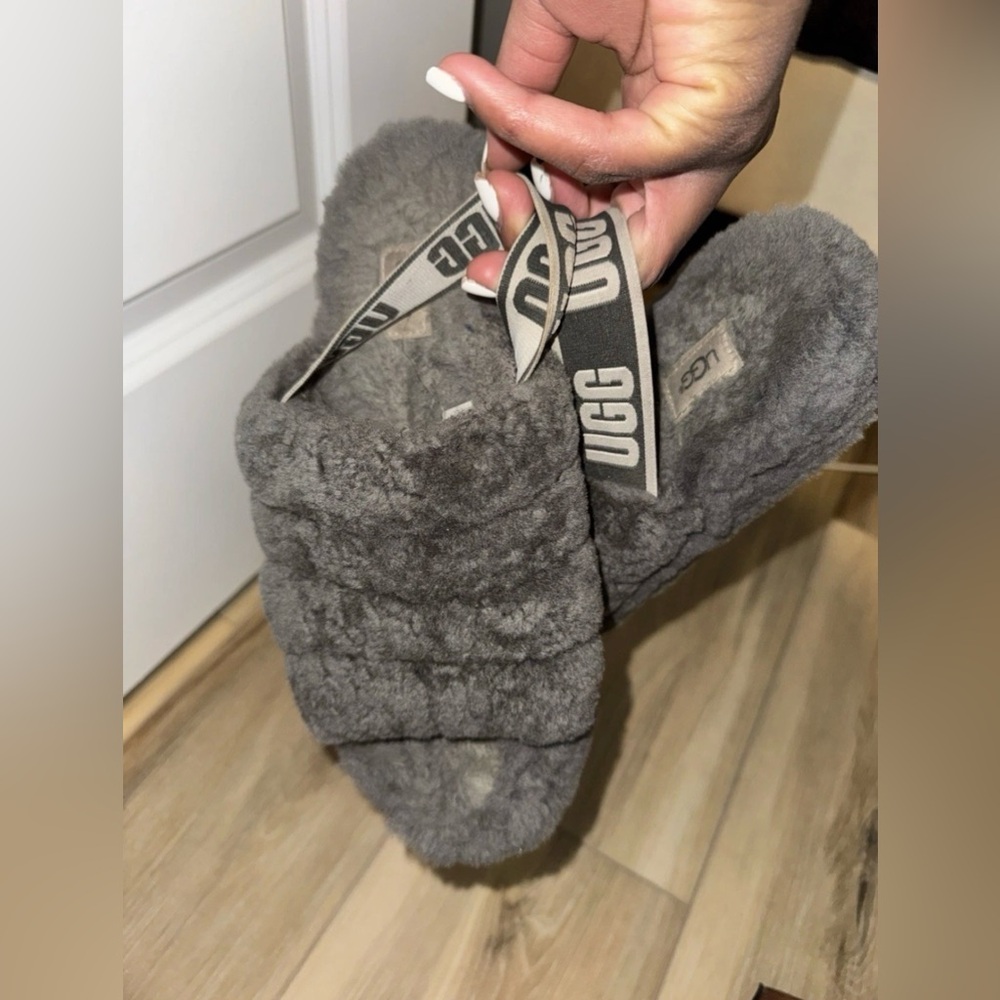UGG Charcoal Fluffy Slippers